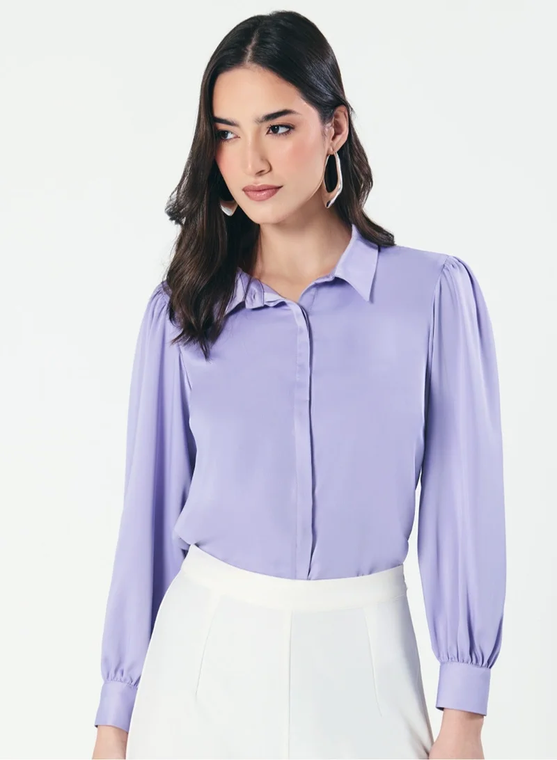 Zigzag Long Sleeve Collared Shirt